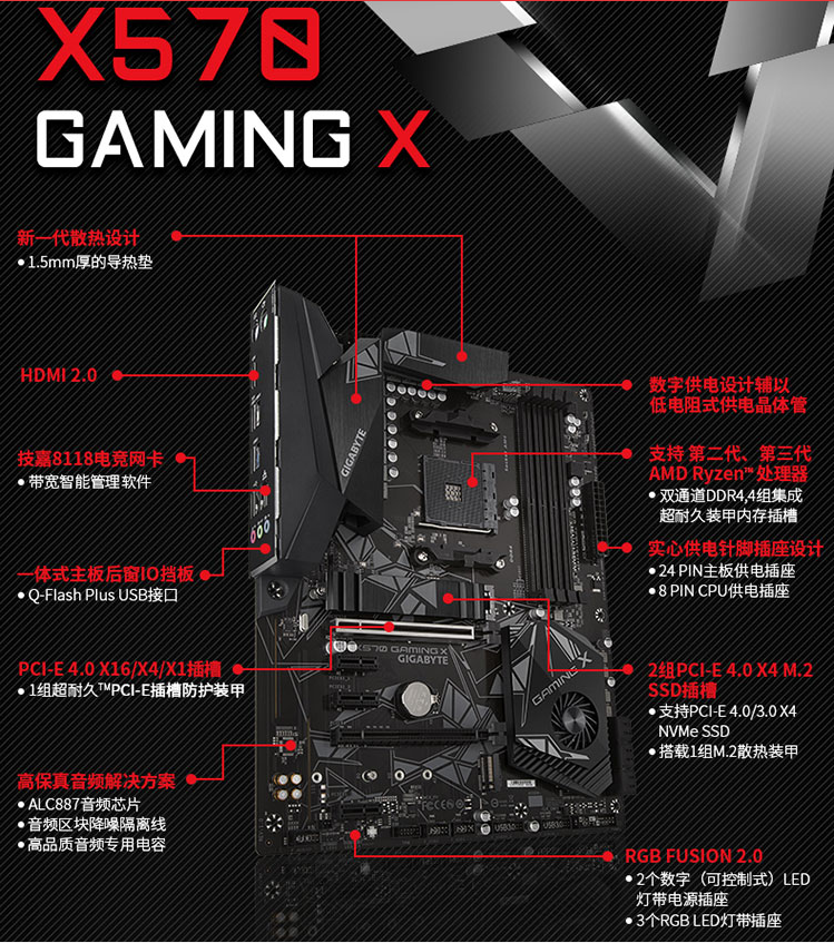 技嘉 魔鹰 x570 gamingx 主板 支持cpu 5700g/5600x/5600g/3700x(amd