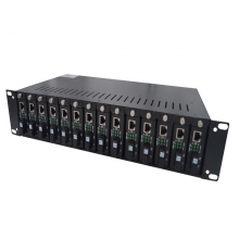 2U14槽光纤收发器机架 14槽黑色机框 2U机架双电源标准19英寸 台式直插集中管理机架