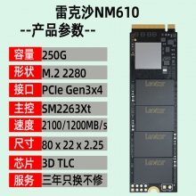 Lexar/雷克沙 NM610 M2固态硬盘 250G  固态M.2 NVMe SSD