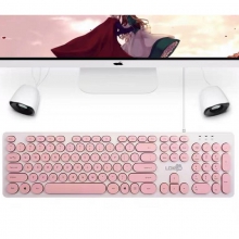 韩国现代KA8粉色无光朋克复古有线键盘台式电脑笔记本手提一体机家用商务办公专用打字USB