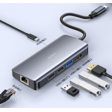 晶华N855 Type-C转HDMI+网卡+USB*3+PD快充 拓展坞六合一 USB-C转HDMI扩展坞网口转换器网线转接头音频口适用苹果华为电脑Macbook笔记本