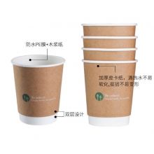 得力(deli)20只280ml双层一次性纸杯加厚办公水杯棕色双层加厚贵宾接待用 19204双层（20只）