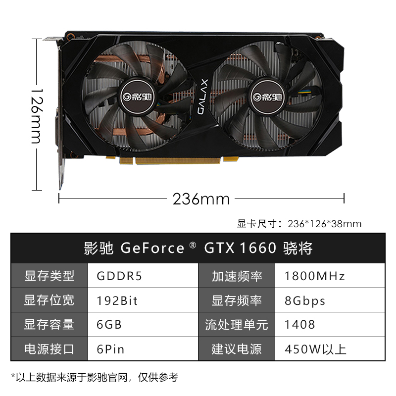 影驰(galaxy)geforce gtx1660 骁将 6g gddr5 台式机电竞游戏显卡