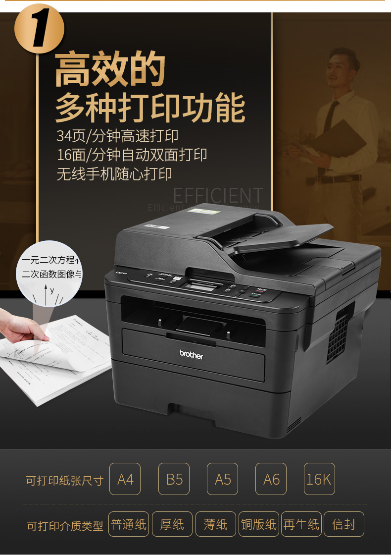 兄弟(brother)dcp-7190dw 黑白激光一体机(三合一 双面打印 有线&无线