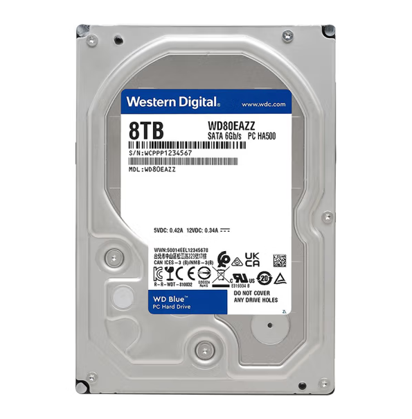 （正品） 新品预售 西部数据(Western Digital)蓝盘 8TB SATA6Gb/s 128MB CMR垂直 台式机械硬盘